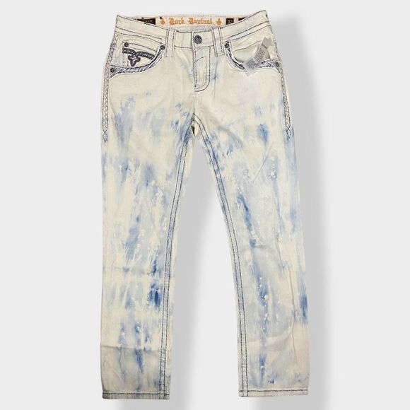Rock Revival Raif Slim Straight 32” Faded Bleached Denim Mens Jeans New - Picture 1 of 12